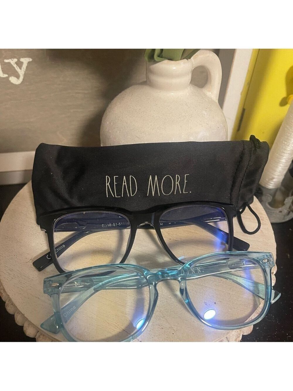 Rae Dunn Black and Blue Bluelight Glasses Set